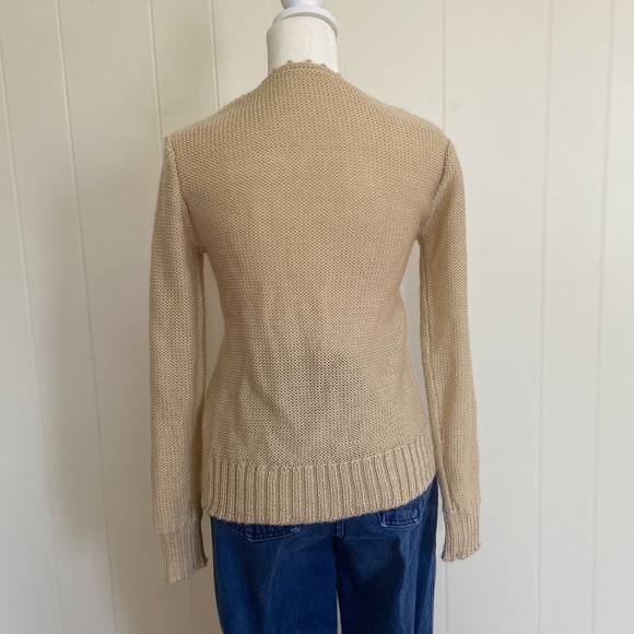 Vintage Beige Knit Cardigan w Flower Detail Small - Picture 11 of 11